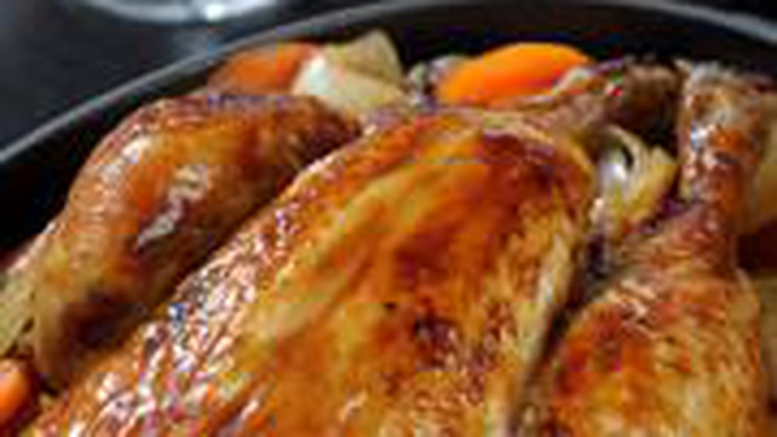 Poulet aux épices de Noël, légumes châtaignes