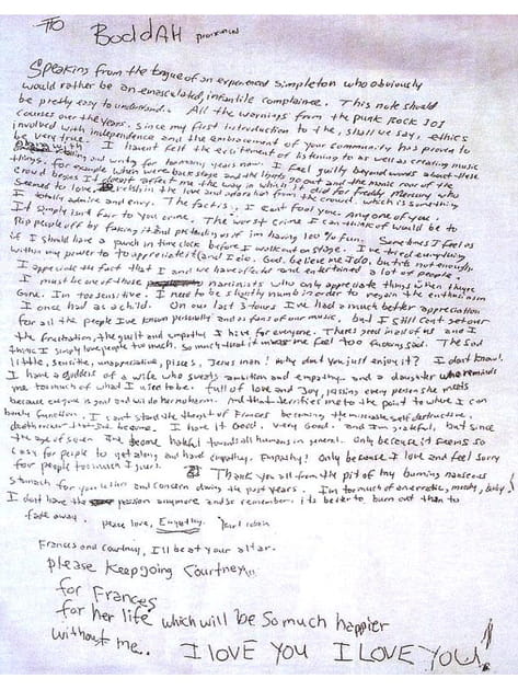 La lettre de suicide laissée par Kurt Cobain