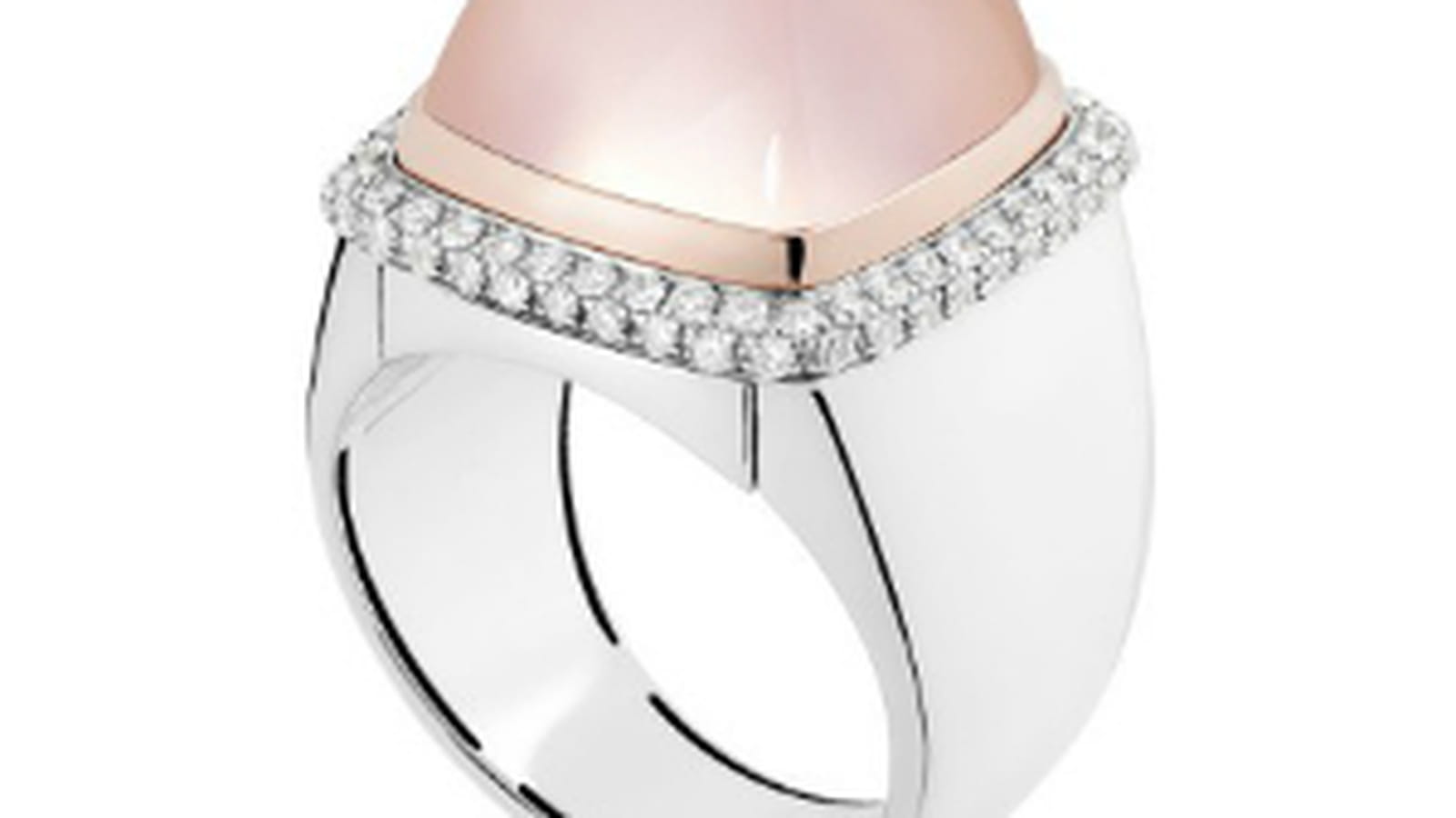 300x400 Bague Pain de sucre or gris cabochon quartz rose 80 diamants brillants 5790 de Fred
