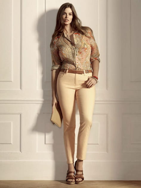 Violeta by Mango : la chemise et le slim pêche