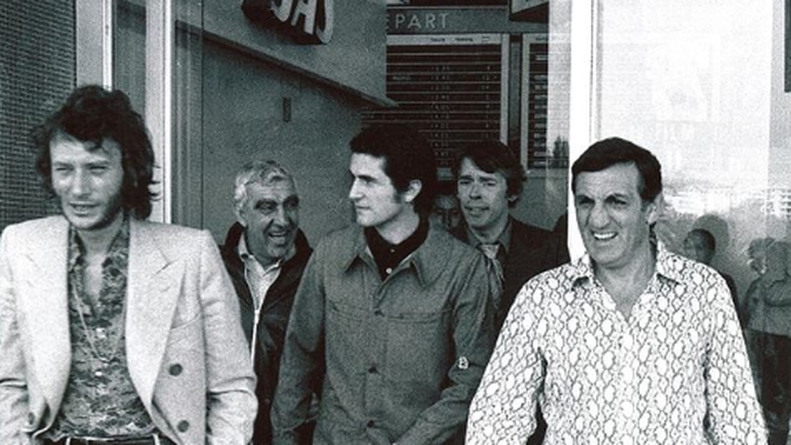 Johnny Hallyday, Charles Gérard, Claude Lelouch, Jacques Brel et Lino Ventura