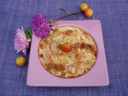 Gratin au mirabelles, rhubarbe