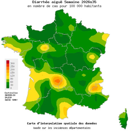 Carte gastro-entérite France Août 2026