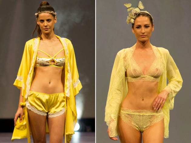 D&eacute;shabill&eacute; jaune de Vannina Vesperini et ensemble en dentelle jaune de Silent Assembly