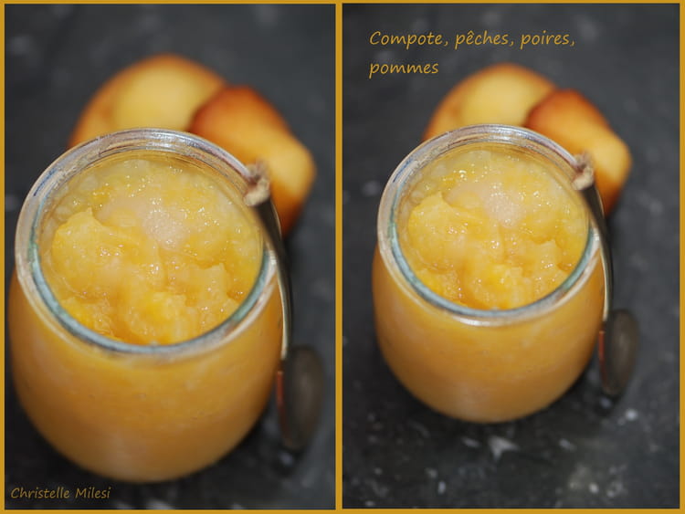 Recette de Compote pêches, poires, pommes