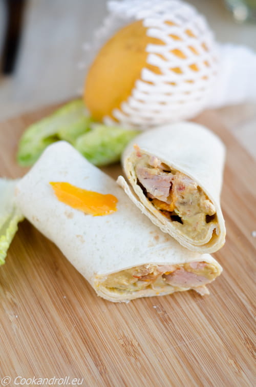 Wrap au poulet grillé et guacamole à la mangue