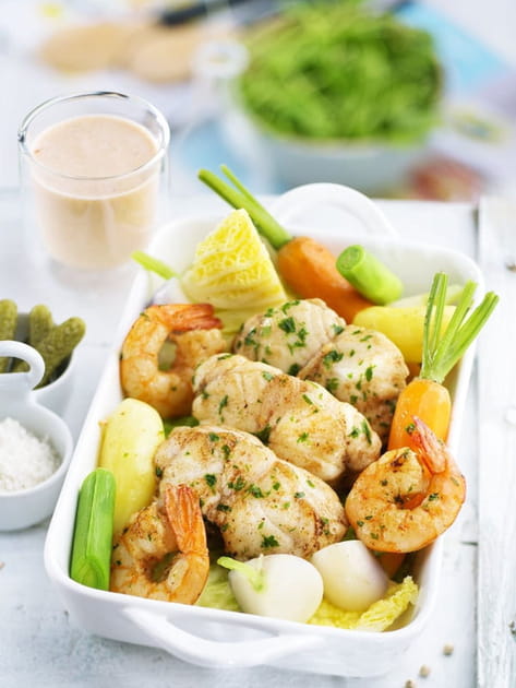 Pot au feu de lotte et crevettes