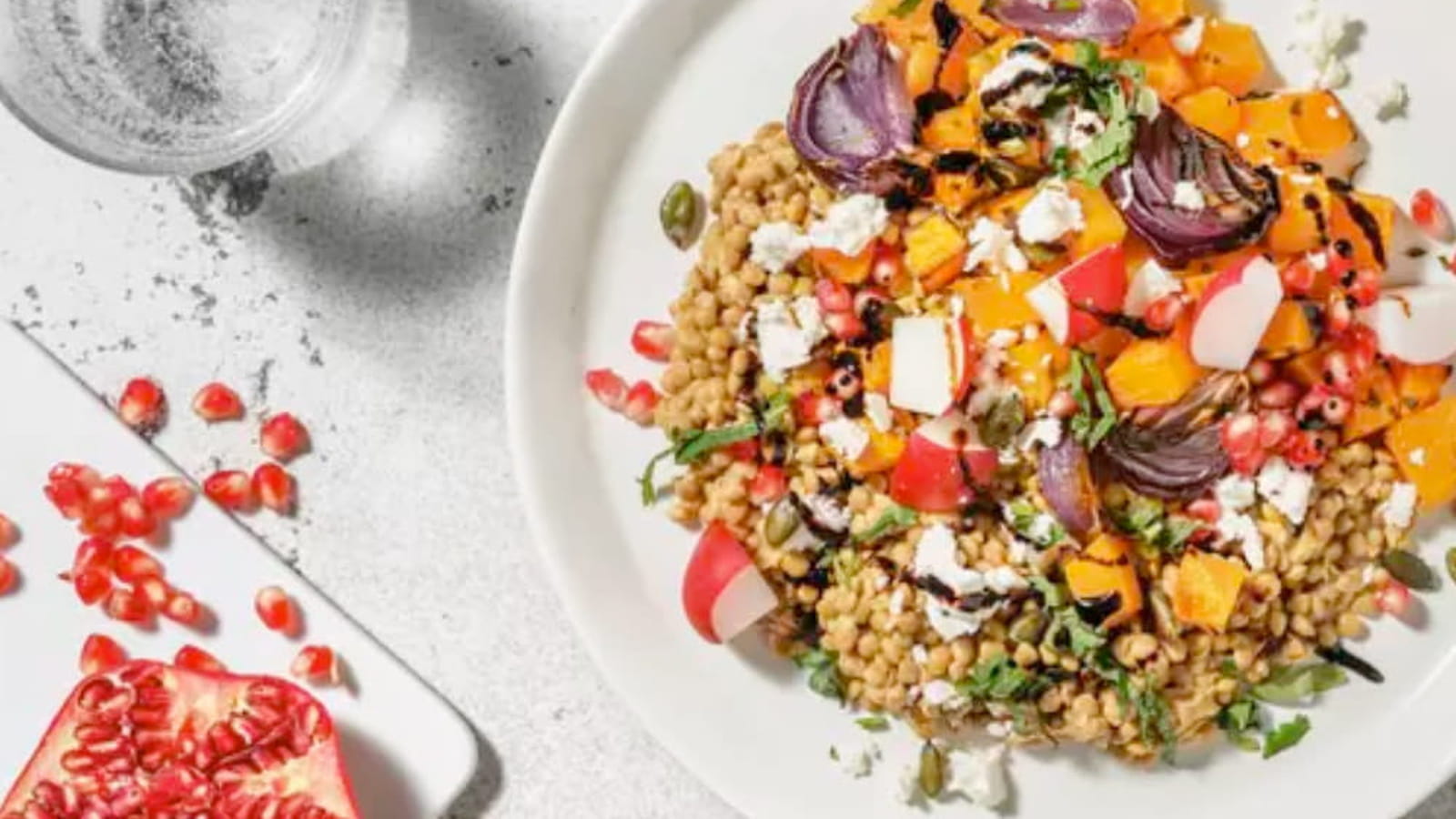 Salade de lentilles, butternut et grenade
