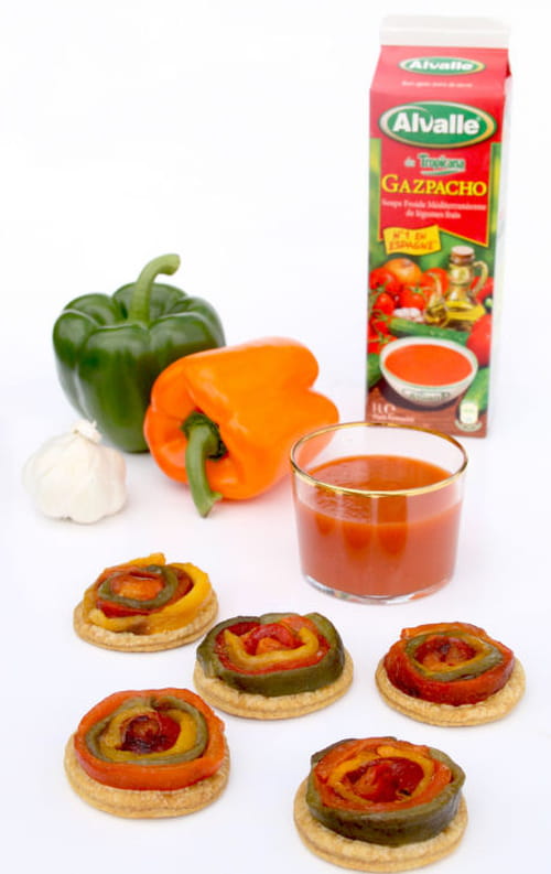 Les mini tartes Tatin pimentées de poivrons grillé marinés à l'huile d'olive et mon Gazpacho Alvalle