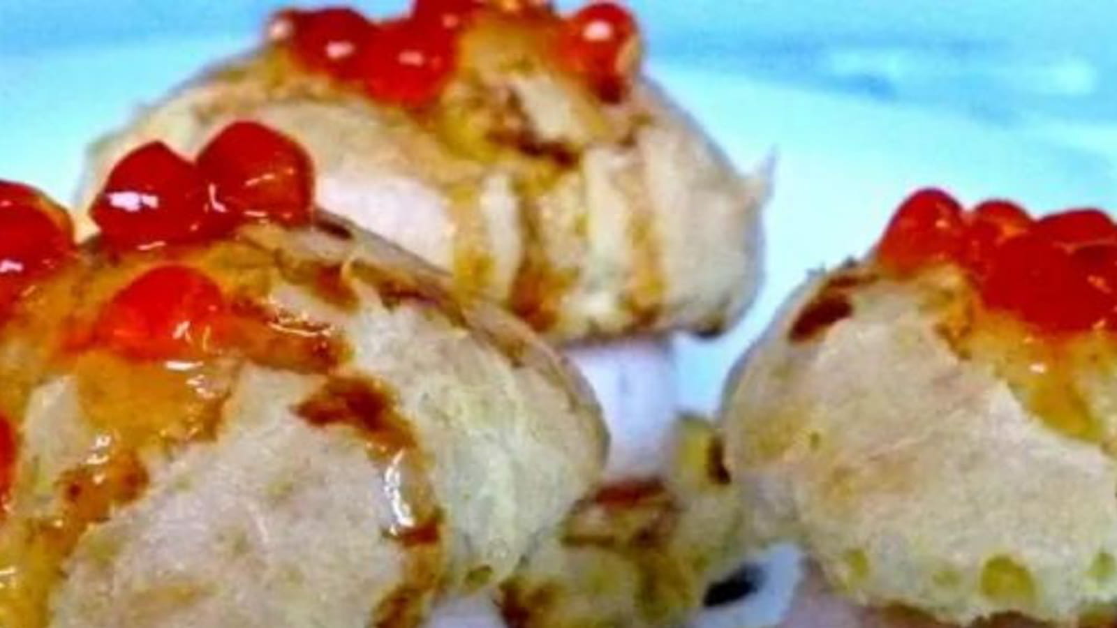 Profiteroles glacées au saumon, nappage au soja