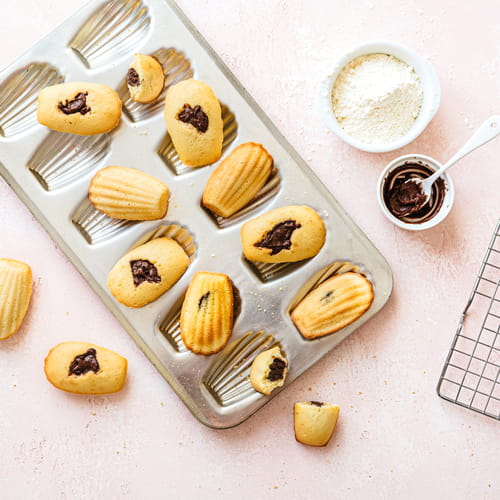 Madeleines au coeur cacao noisette