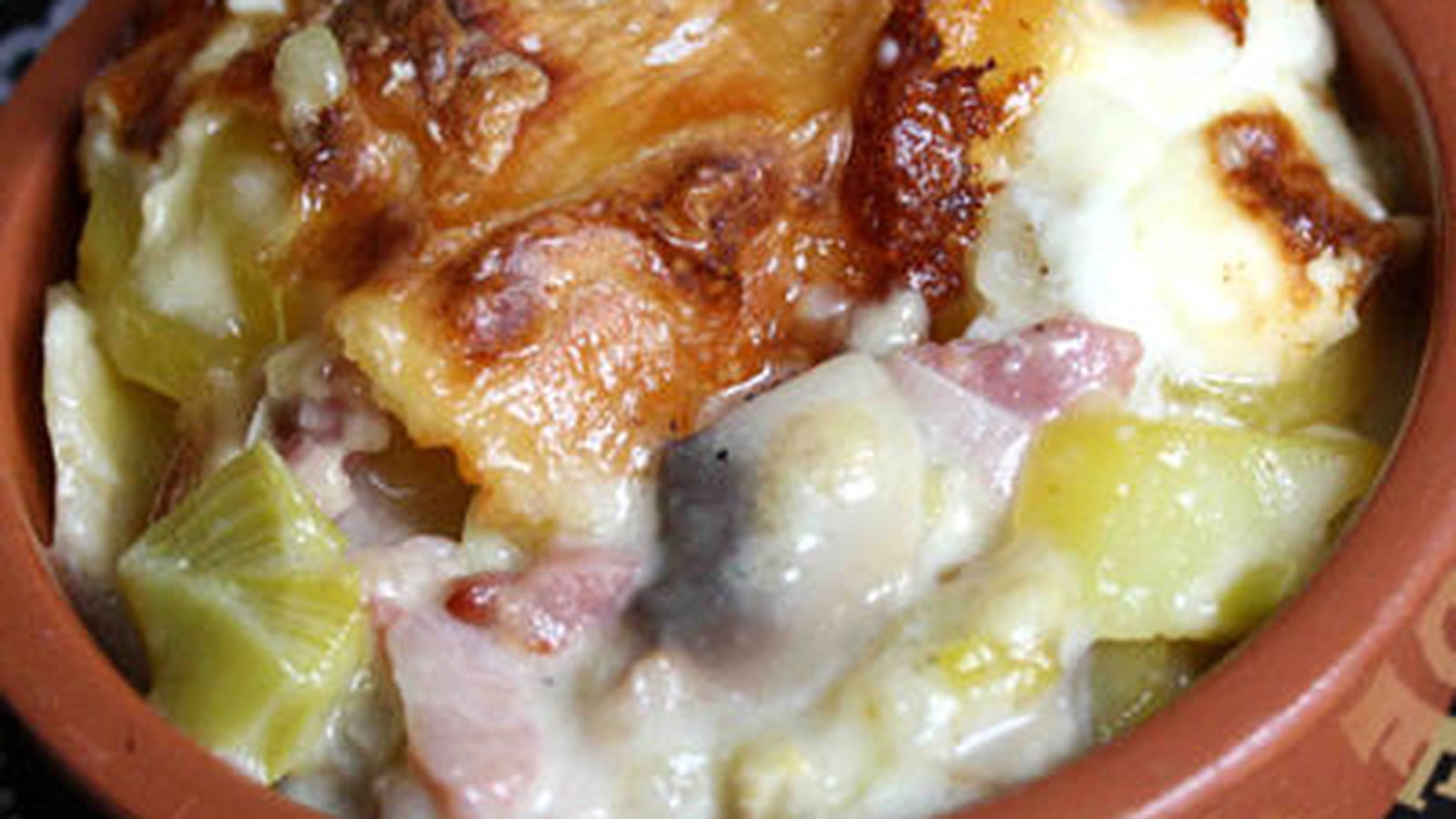 Tartiflette poireaux et champignons