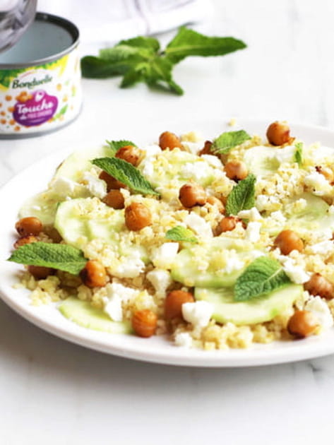 Salade fra&icirc;che de boulghour, concombre, pois chiche, feta et menthe