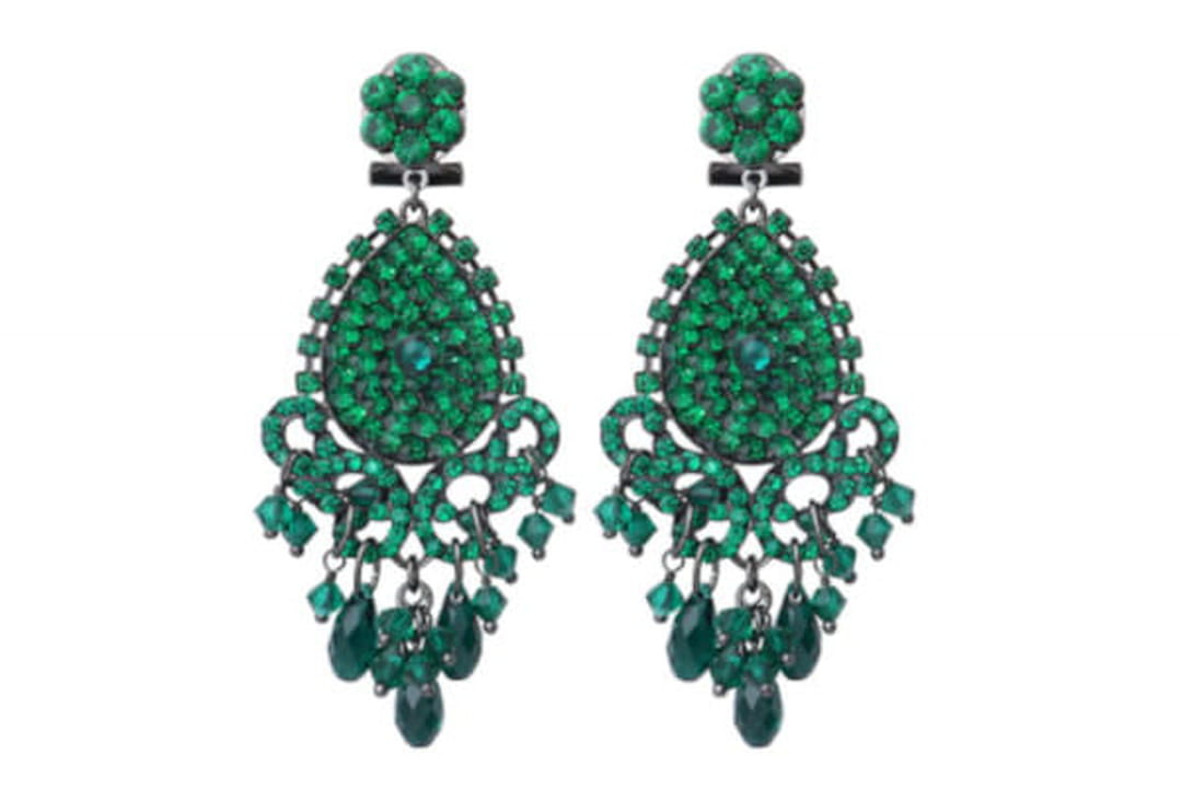Boucles d'oreilles pendantes avec cristaux verts main image 0