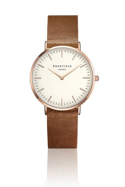 La montre "Tribeca White Brown Rose Gold" de Rosefield sur Ocarat