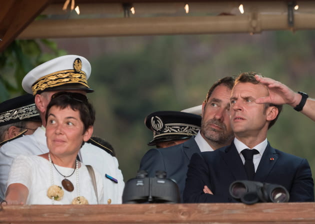 Annick Girardin, Christophe Castaner et Emanuel Macron, attentifs