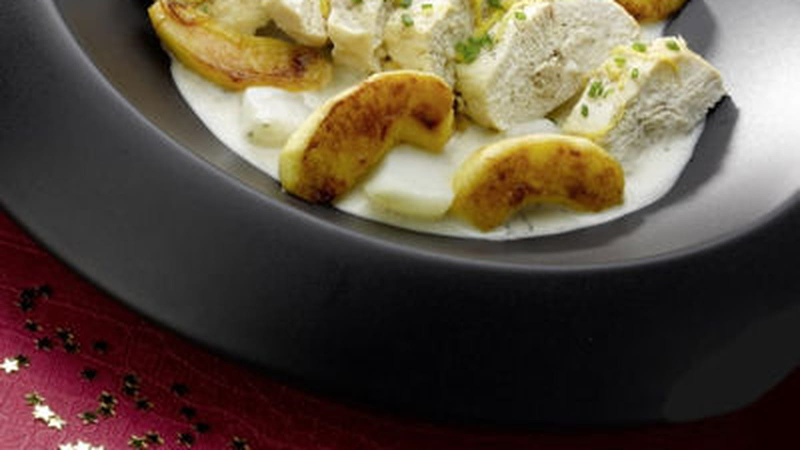 Velouté pommes coing au Calvados et suprême de volaille fermière rôtie