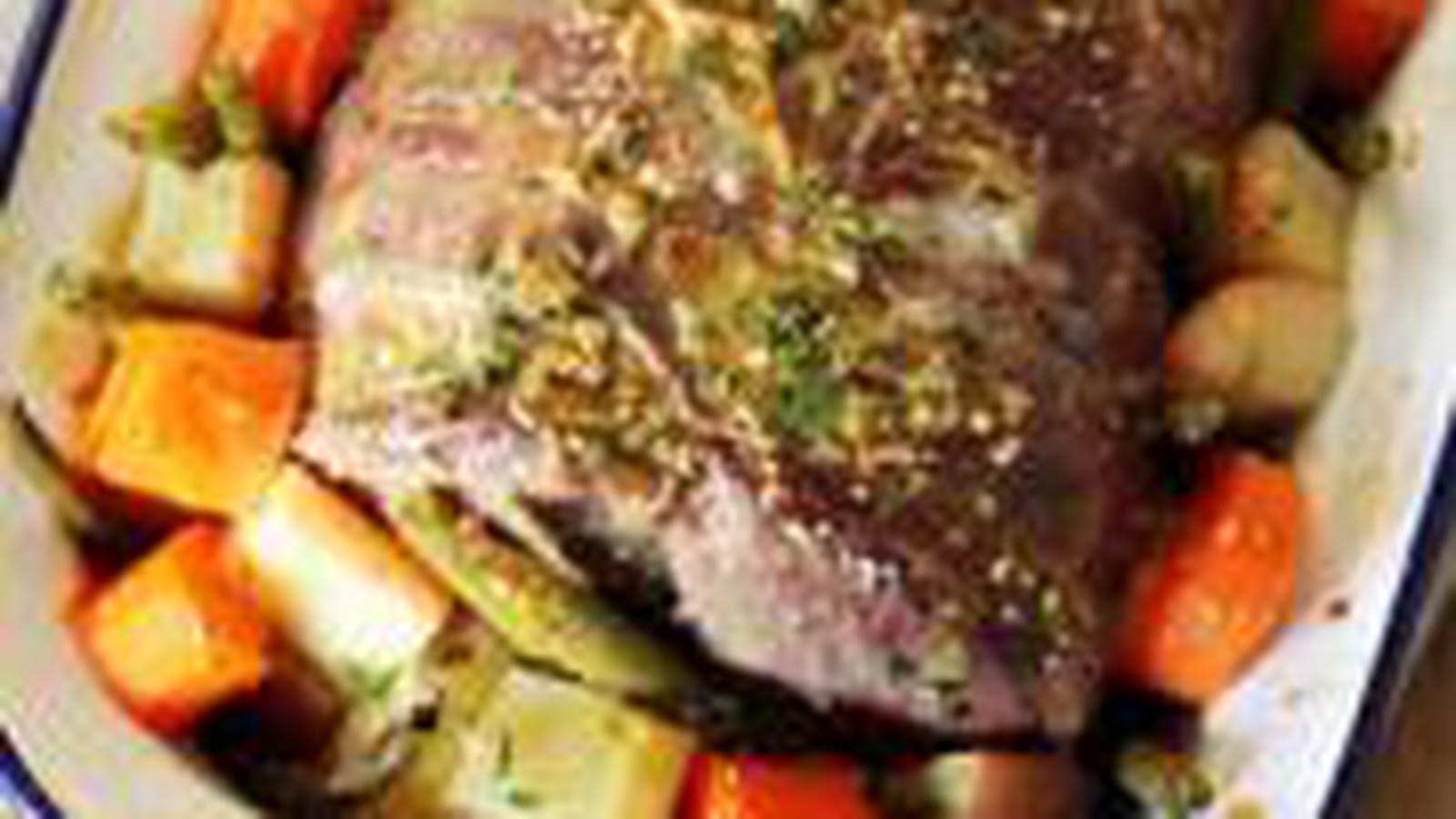 Rôti boeuf Aubrac moutarde au miel et légumes