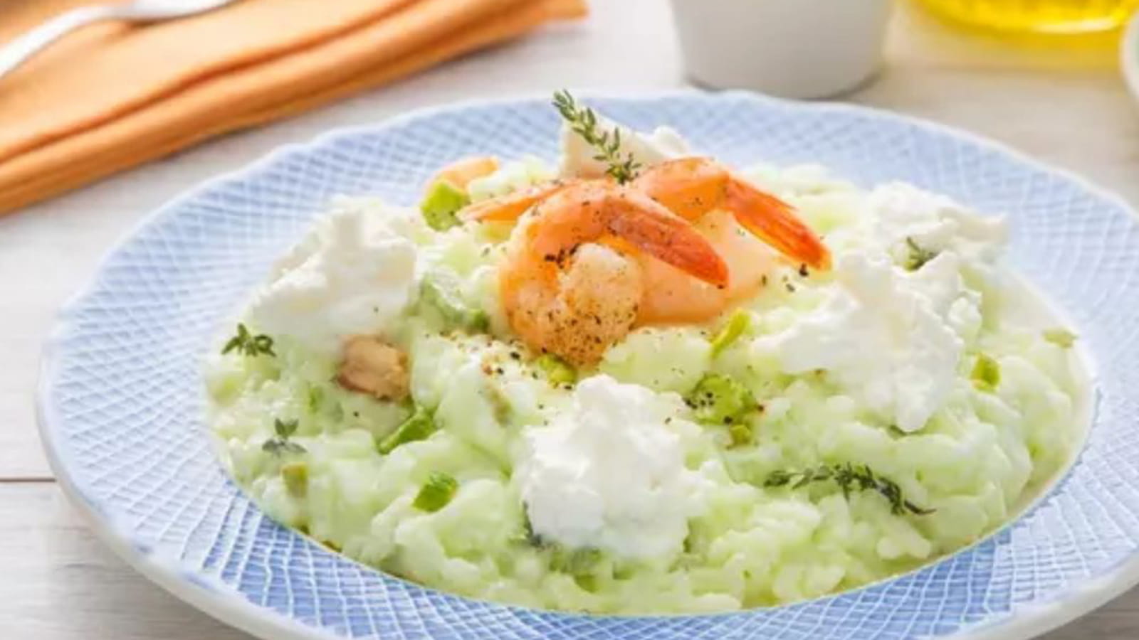 Risotto ricotta, asperges et crevettes