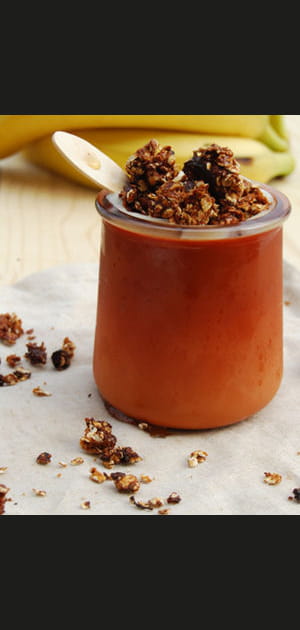 Frozen yogourt banane, sirop d'&eacute;rable et muesli