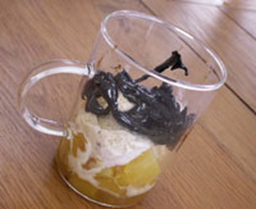 Verrine d'ananas et trompettes de la Mort, glace vanille