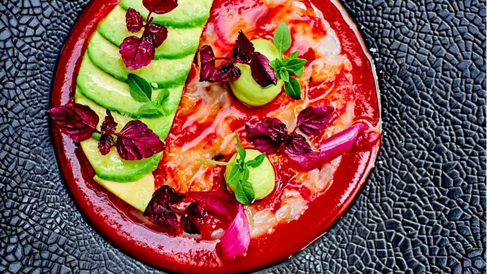 Carpaccio de gambas au double concentré de tomates