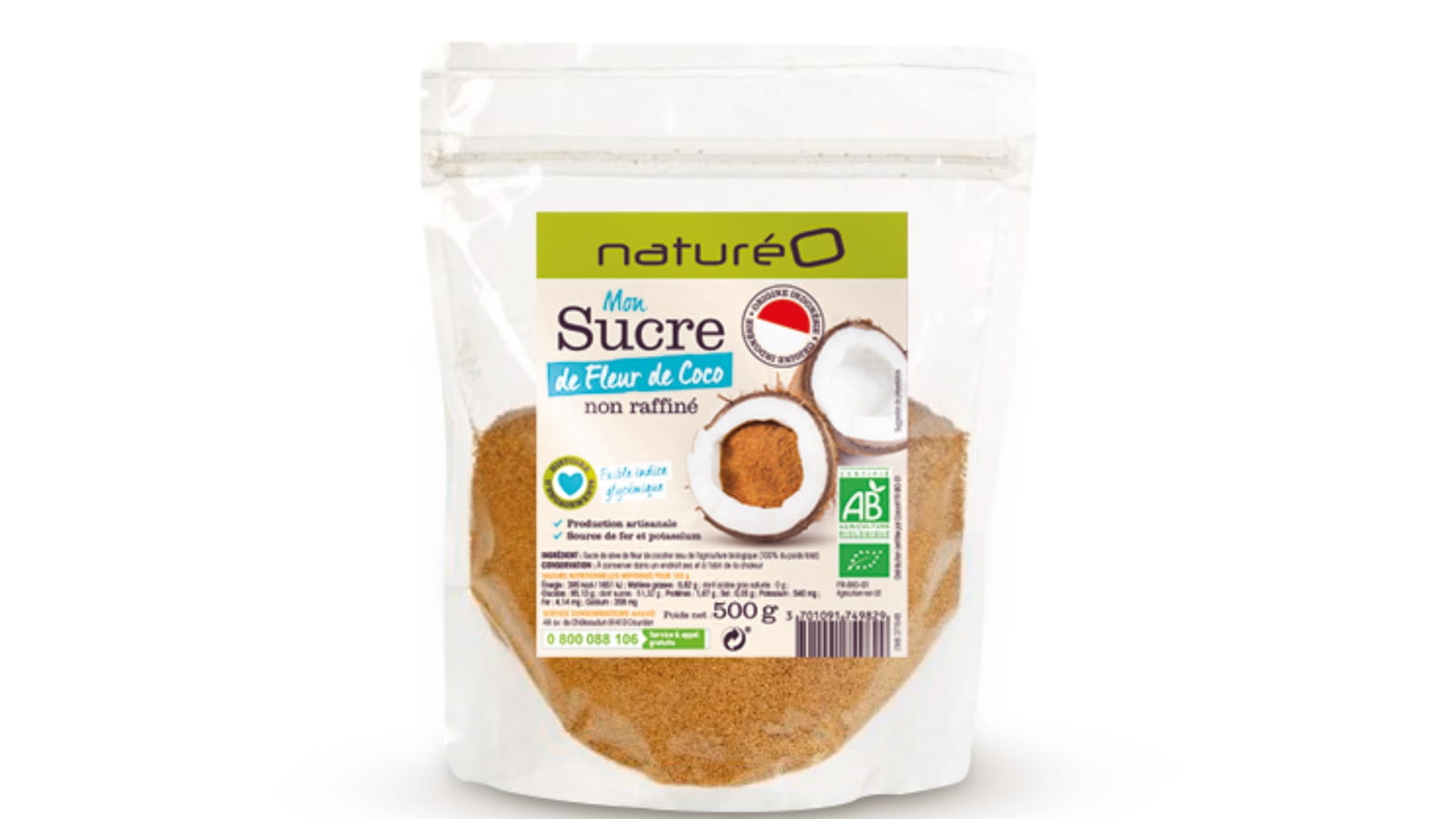 Le sucre à la fleur de coco de naturéO