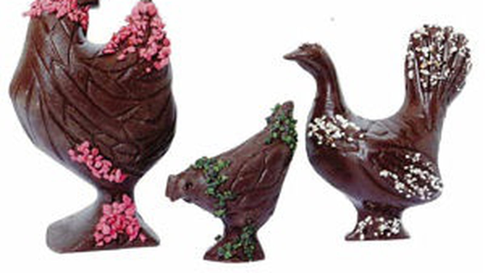 Poules décorées en chocolat Jadis & Gourmande