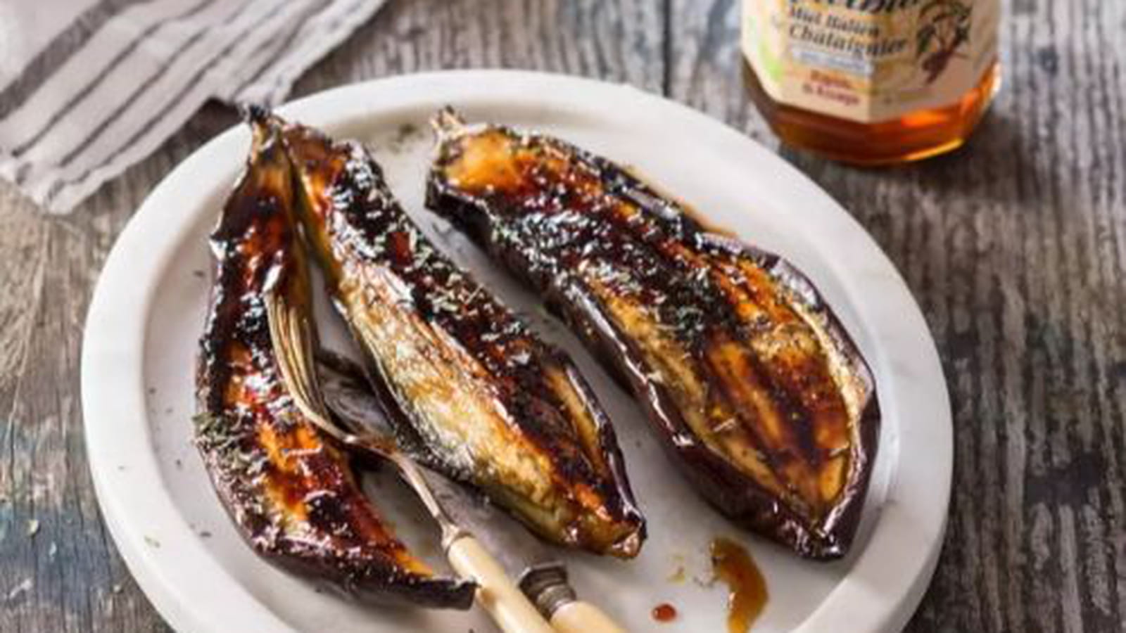 Aubergines confites au Mielbio miel de châtaigner