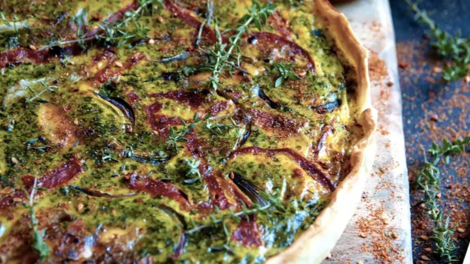 Quiche aux épinards, chèvre et chorizo