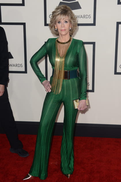Jane Fonda en combinaison verte Balmain