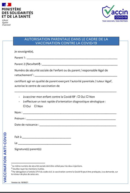 attestation autorisation parentale vaccination covid