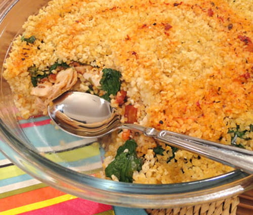 Gratin de boulghour au poulet et aux épinards