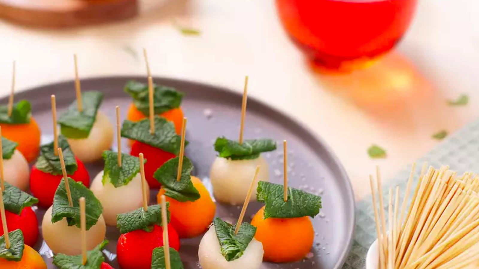 Brochettes de pastèque et melon