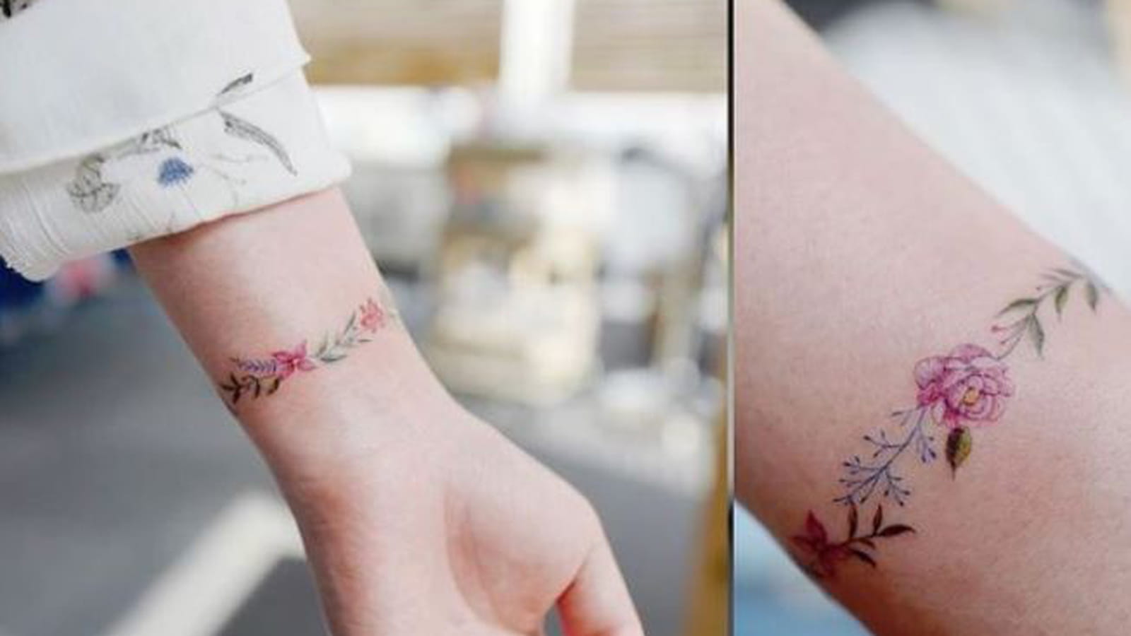 Bracelet de fleurs au poignet