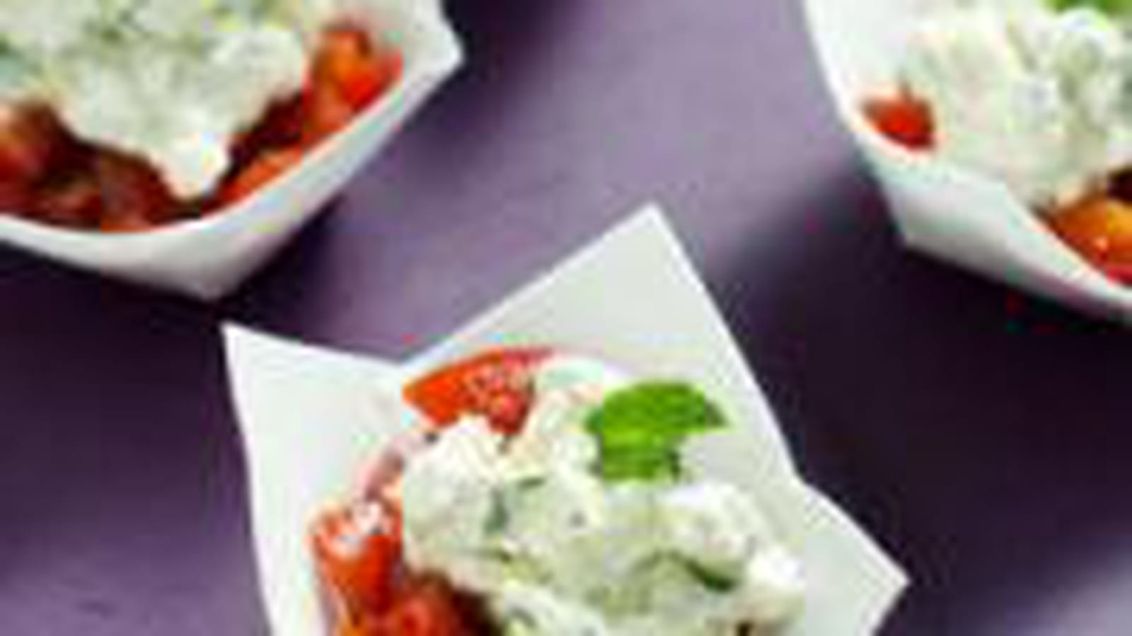 Verrines chèvre - courgette - tomate cerise - menthe