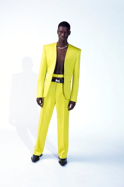 Veste et pantalon vert néon issus de la collaboration Mugler H&M