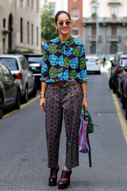Street looks fashion week Milan&nbsp;: mix d'imprim&eacute;s