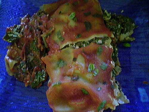 Lasagnes aux verts de blettes, broccio et tomates