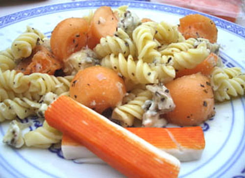 Fusillis et melon en salade au gorgonzola