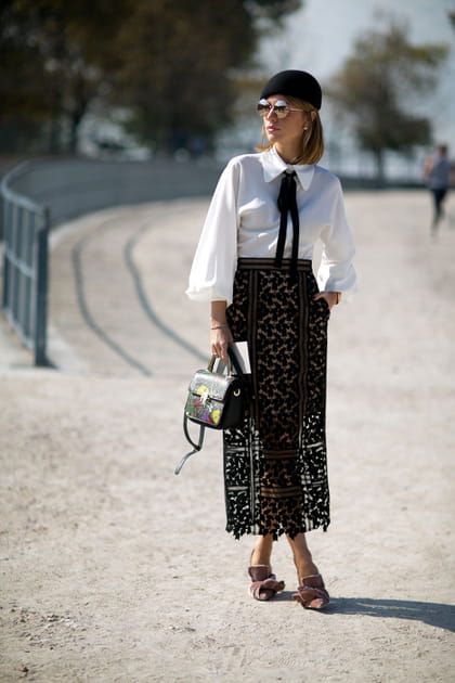Street style &agrave; Paris : la jupe en dentelle