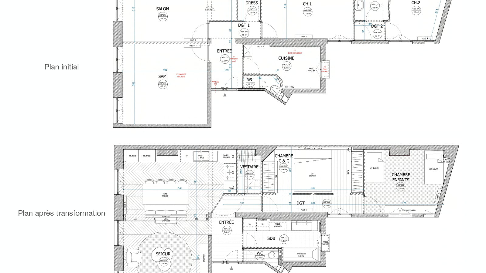 Plans avant & après travaux