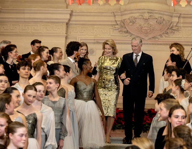 Mathilde et Philippe de Belgique arrivent au concert de No&euml;l, au palais royal de Bruxelles