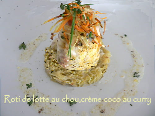 Rôti de lotte au chou, crème coco au curry