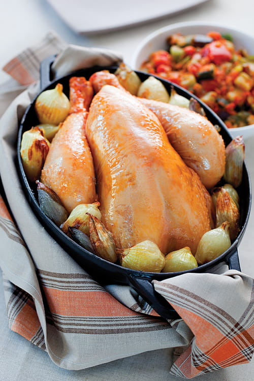 Poulet en cocotte aux échalotes et oignons grelot