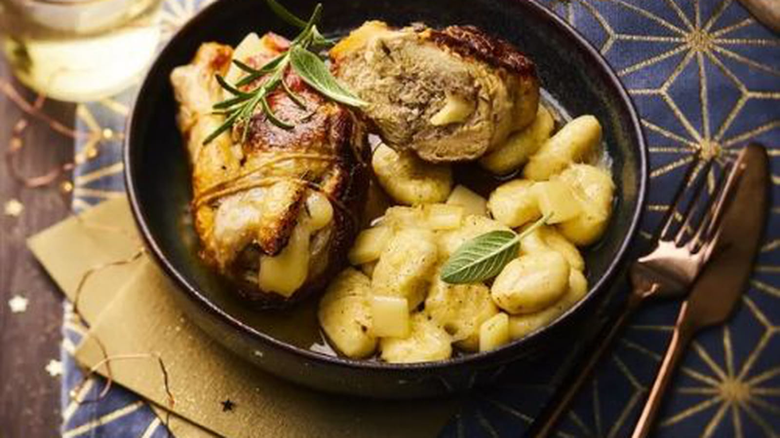 Suprême de pintade farcis à l’emmentaler AOP Suisse et gnocchis à l’emmentaler AOP Suisse
