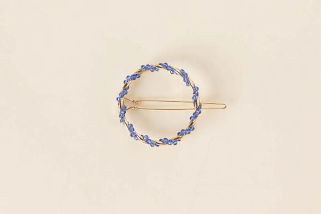 Barrette D'oreille Métal Doré Et Strass Bleu Clair - État Neuf - Occasion
