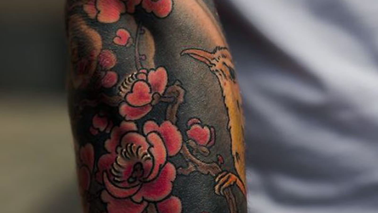 Fleurs de cerisier sombres sur le bras