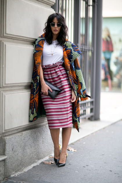 Street looks fashion week Milan : wax et rayures