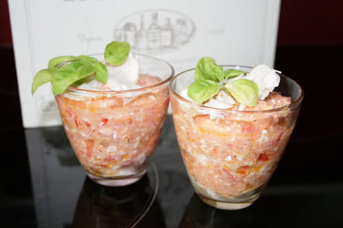 Verrine feta-tomate aux émincés de poulet